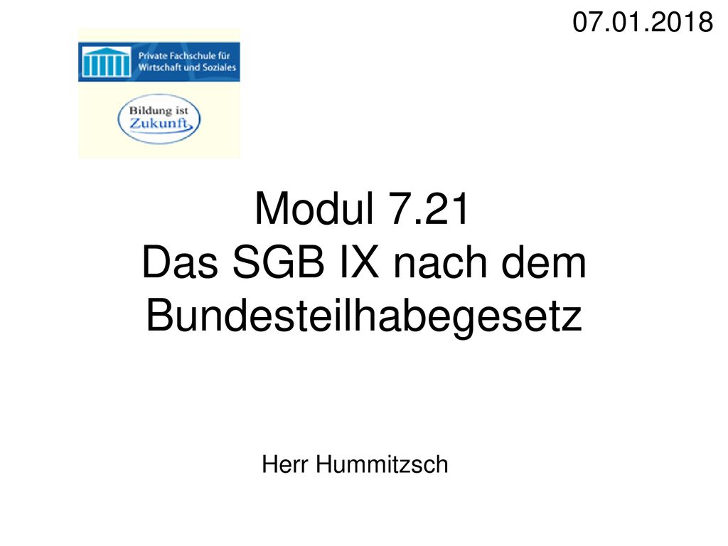 Modul 7.21 Das SGB IX nach dem Bundesteilhabegesetz