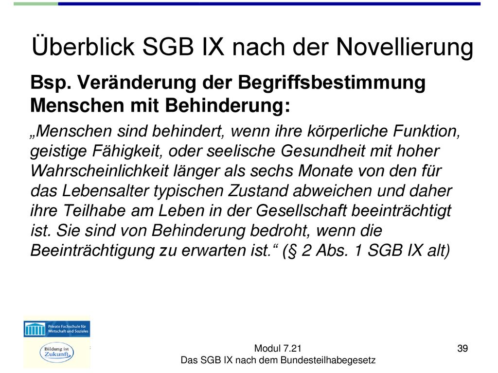 Überblick SGB IX nach der Novellierung