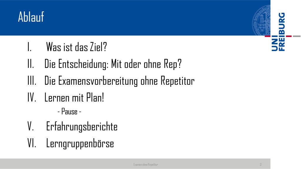 Ablauf Was ist das Ziel Die Entscheidung: Mit oder ohne Rep