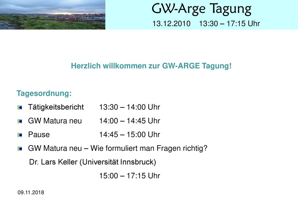 Herzlich willkommen zur GW-ARGE Tagung!