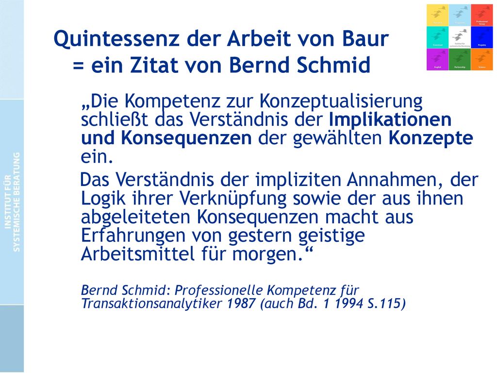 Quintessenz der Arbeit von Baur = ein Zitat von Bernd Schmid