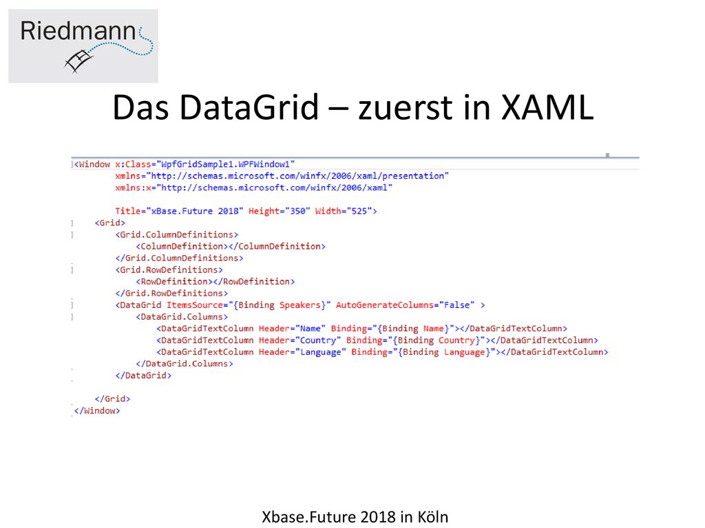 Das DataGrid – zuerst in XAML