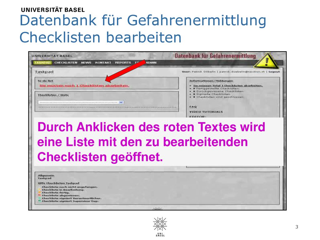 Datenbank für Gefahrenermittlung Checklisten bearbeiten
