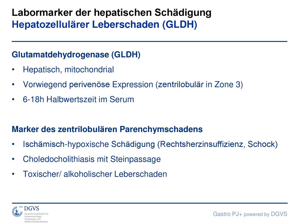 Labormarker der hepatischen Schädigung Hepatozellulärer Leberschaden (GLDH)