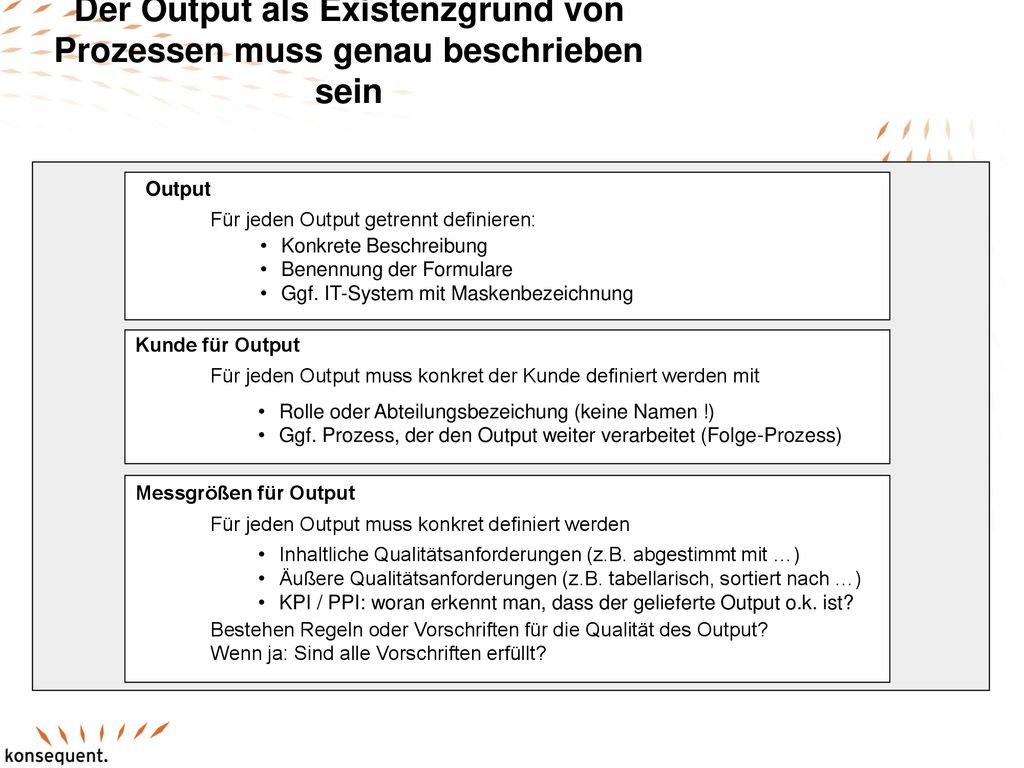 Der Output als Existenzgrund von Prozessen muss genau beschrieben sein