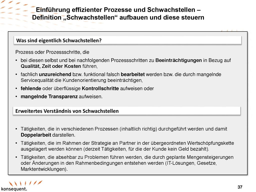 Einführung effizienter Prozesse und Schwachstellen – Definition „Schwachstellen aufbauen und diese steuern