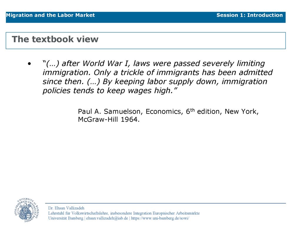 Migration and the Labor Market Session 1: Introduction