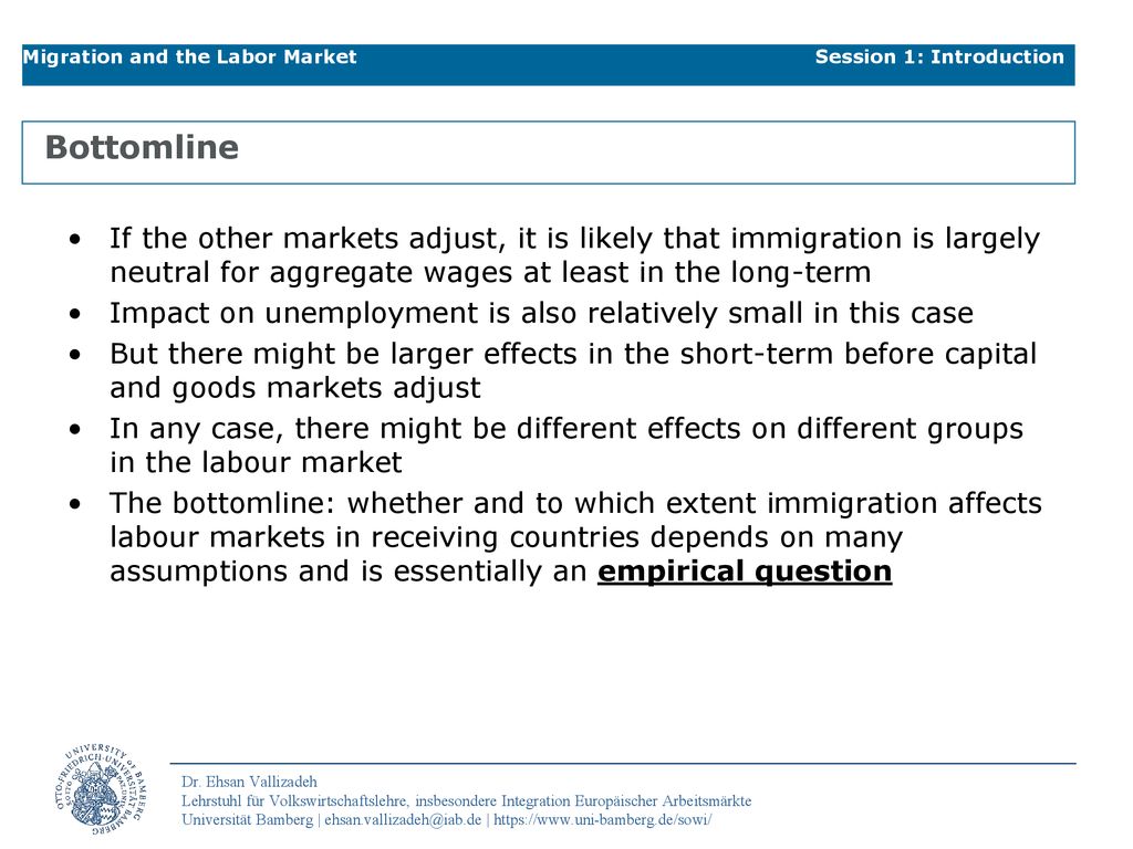 Migration and the Labor Market Session 1: Introduction