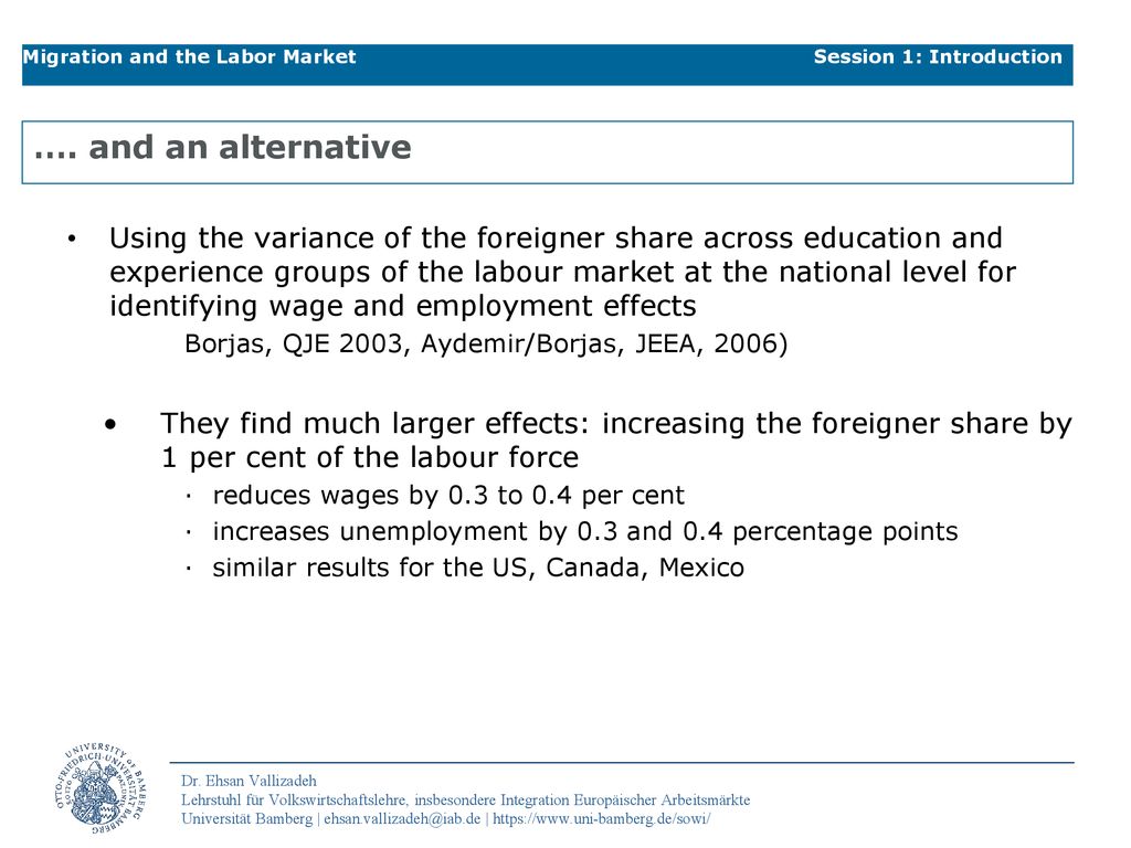 Migration and the Labor Market Session 1: Introduction