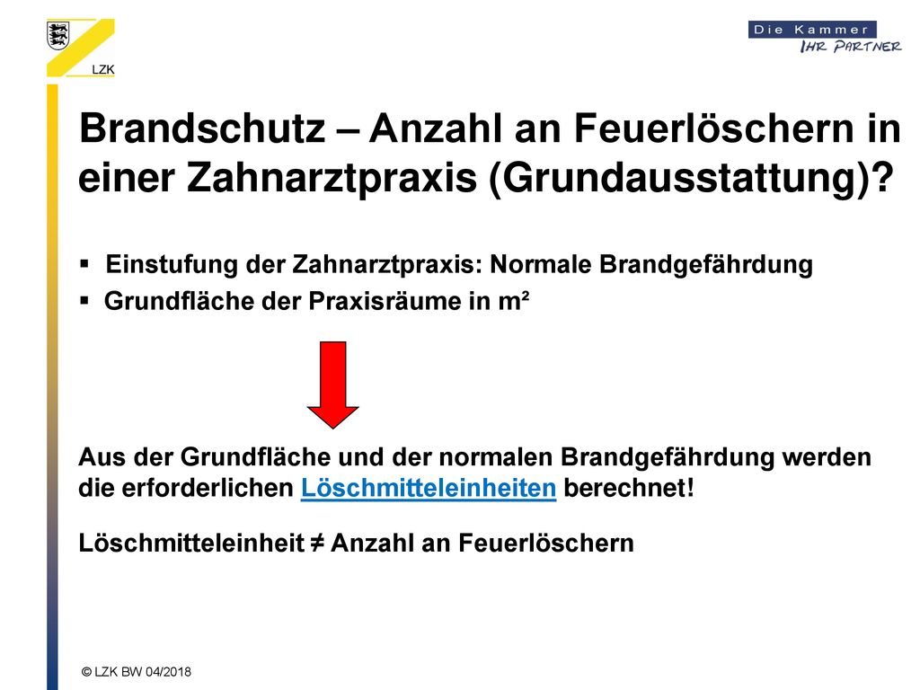 Brandschutz – Anzahl an Feuerlöschern in einer Zahnarztpraxis (Grundausstattung)