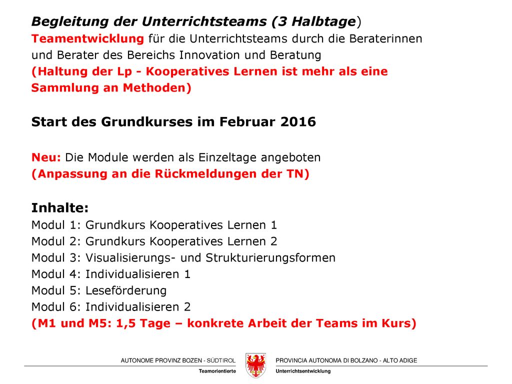 Begleitung der Unterrichtsteams (3 Halbtage)