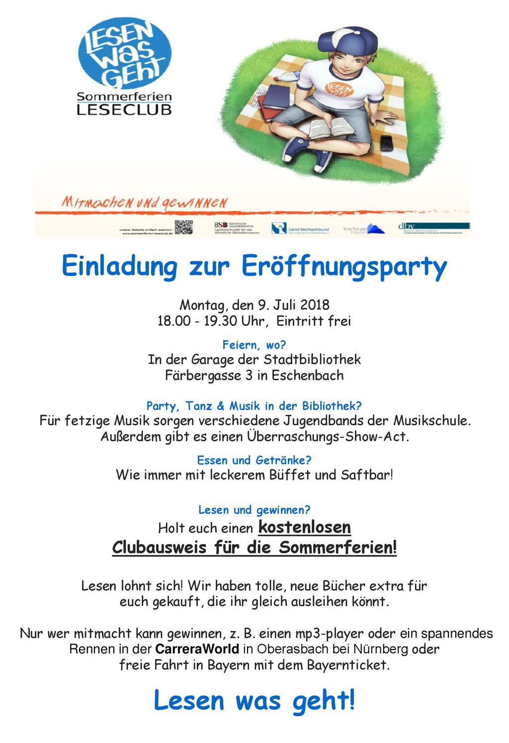 Einladung zur Eröffnungsparty Montag, den 9. Juli