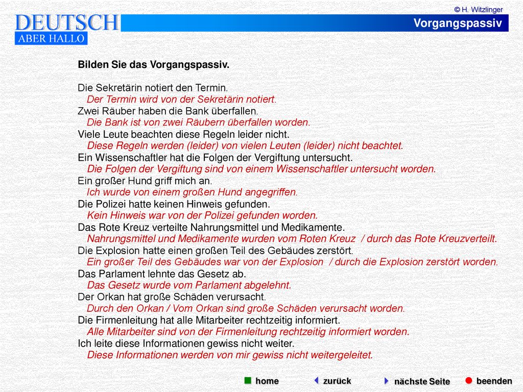 Vorgangspassiv  beenden  nächste Seite  home zurück