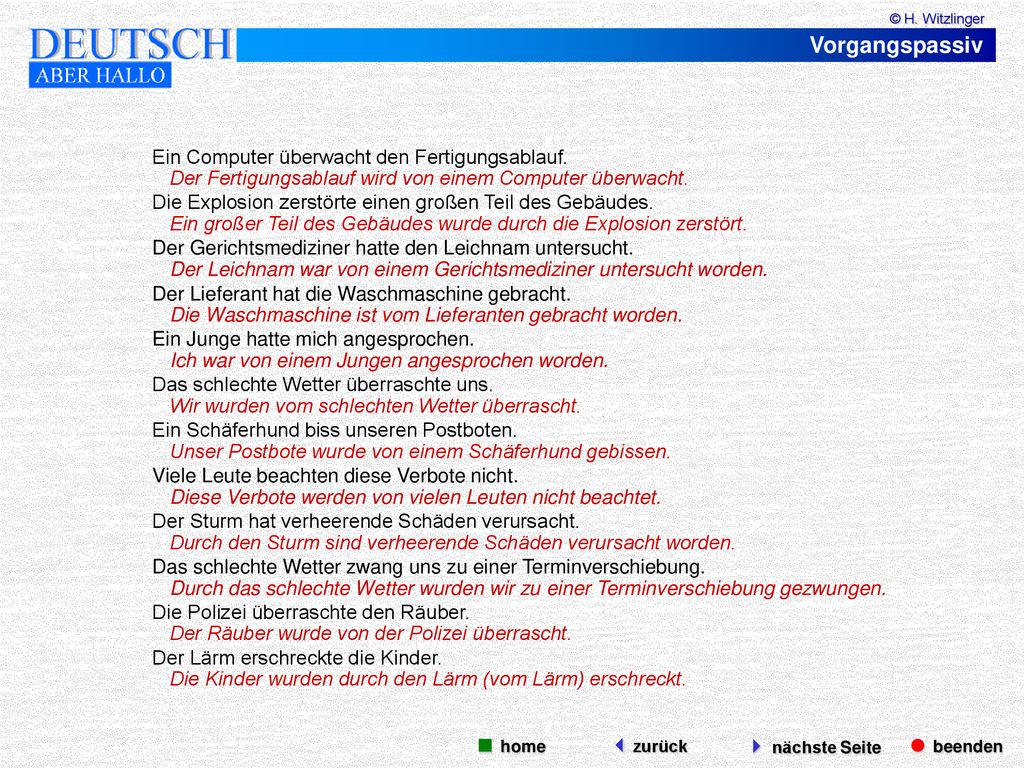 Vorgangspassiv  beenden  nächste Seite  home zurück