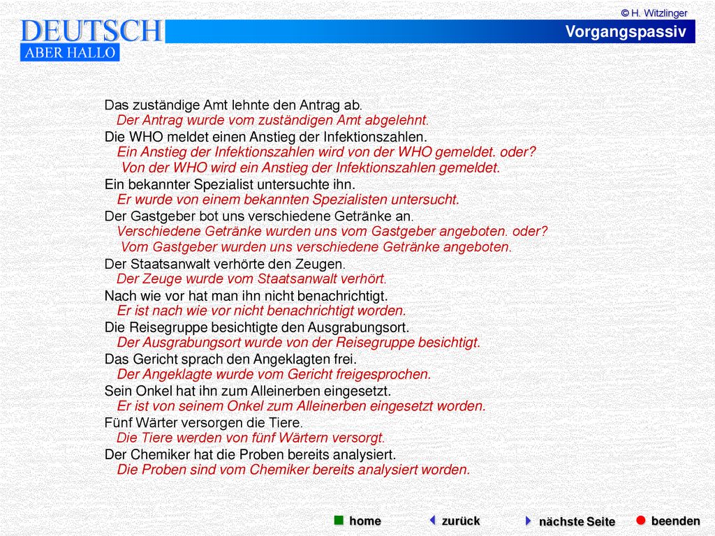 Vorgangspassiv  beenden  nächste Seite  home zurück