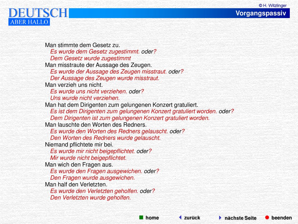 Vorgangspassiv  beenden  nächste Seite  home zurück