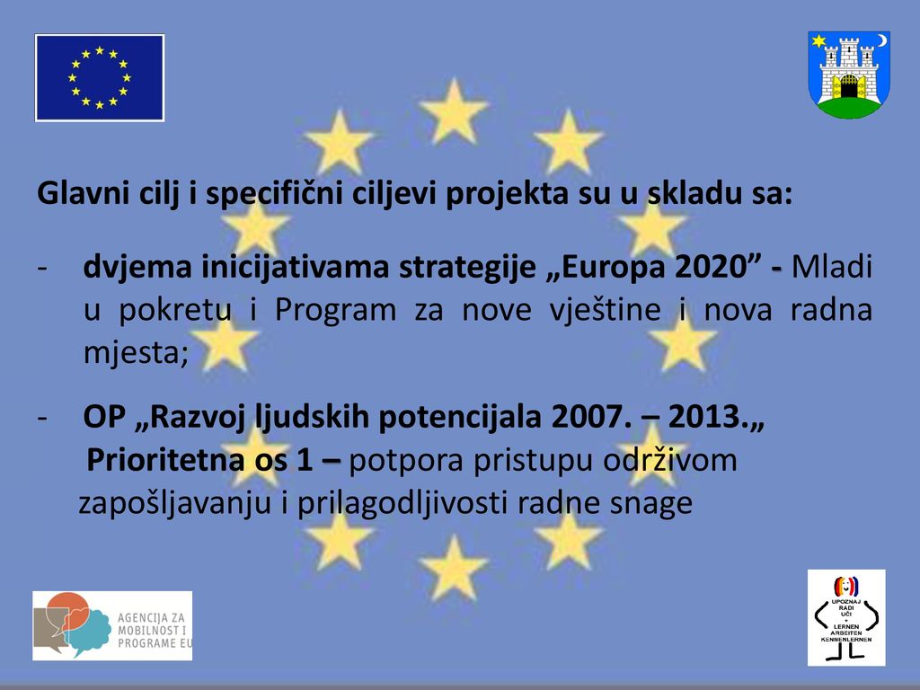 Glavni cilj i specifični ciljevi projekta su u skladu sa: