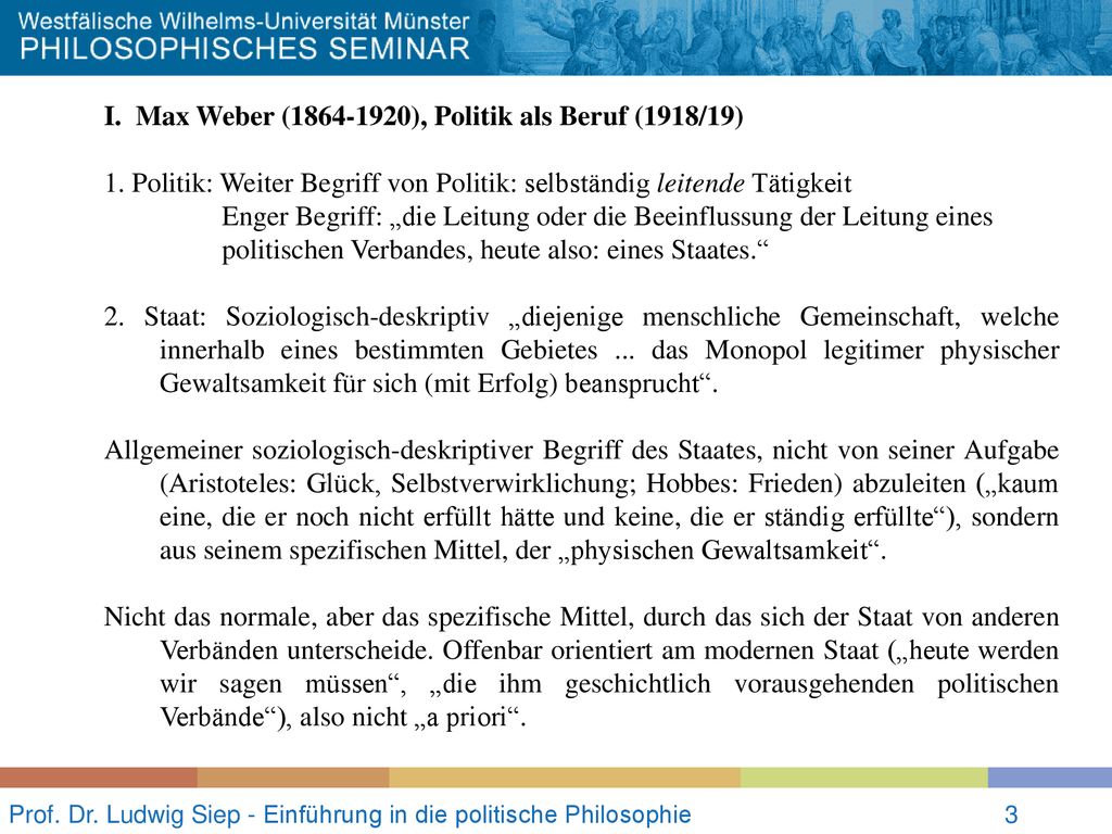 Prof. Dr. Ludwig Siep - Einführung in die politische Philosophie