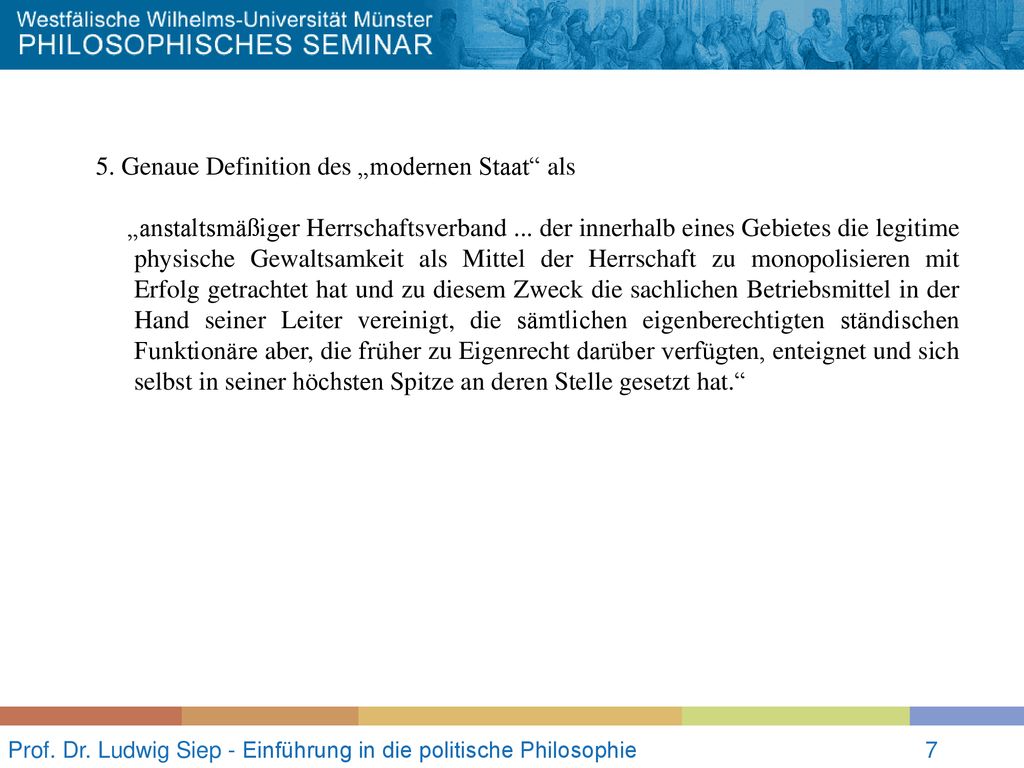 Prof. Dr. Ludwig Siep - Einführung in die politische Philosophie