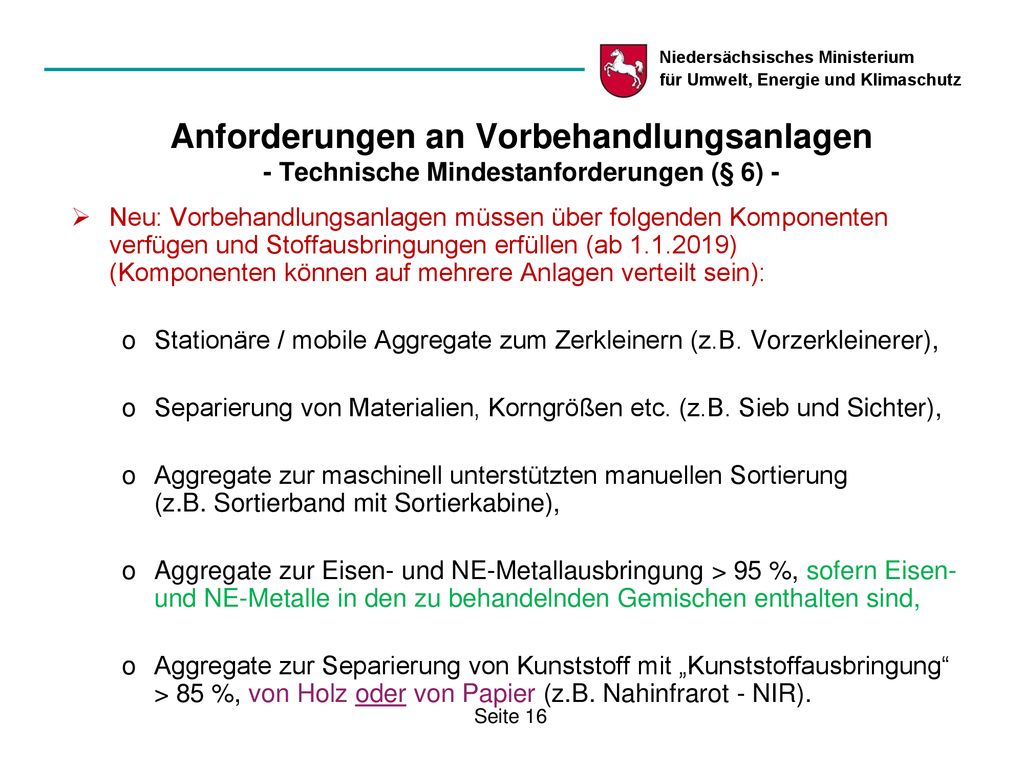Anforderungen an Vorbehandlungsanlagen - Technische Mindestanforderungen (§ 6) -