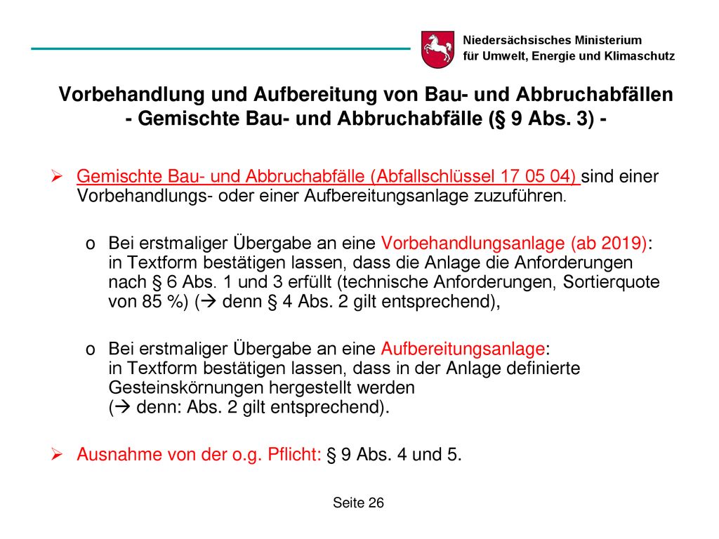 Vorbehandlung und Aufbereitung von Bau- und Abbruchabfällen - Gemischte Bau- und Abbruchabfälle (§ 9 Abs. 3) -