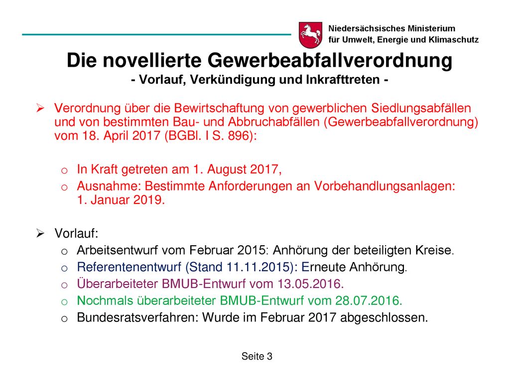 Die novellierte Gewerbeabfallverordnung - Vorlauf, Verkündigung und Inkrafttreten -