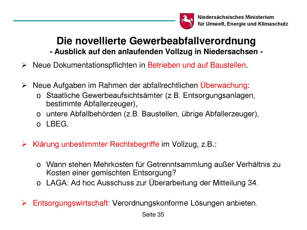 Die novellierte Gewerbeabfallverordnung - Ausblick auf den anlaufenden Vollzug in Niedersachsen -