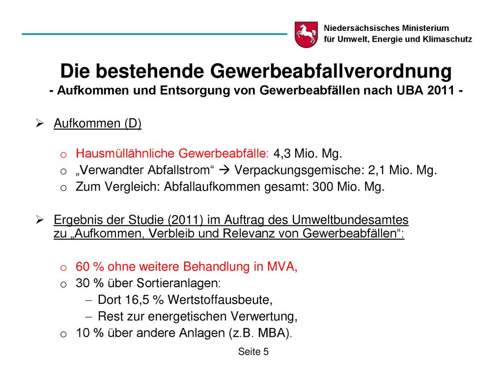 Die bestehende Gewerbeabfallverordnung - Aufkommen und Entsorgung von Gewerbeabfällen nach UBA
