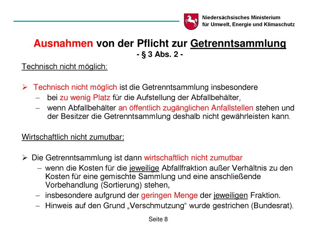 Ausnahmen von der Pflicht zur Getrenntsammlung - § 3 Abs. 2 -