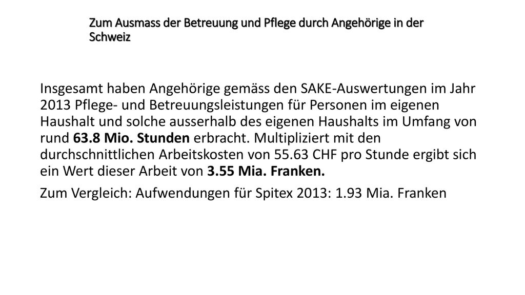 Zum Ausmass der Betreuung und Pflege durch Angehörige in der Schweiz
