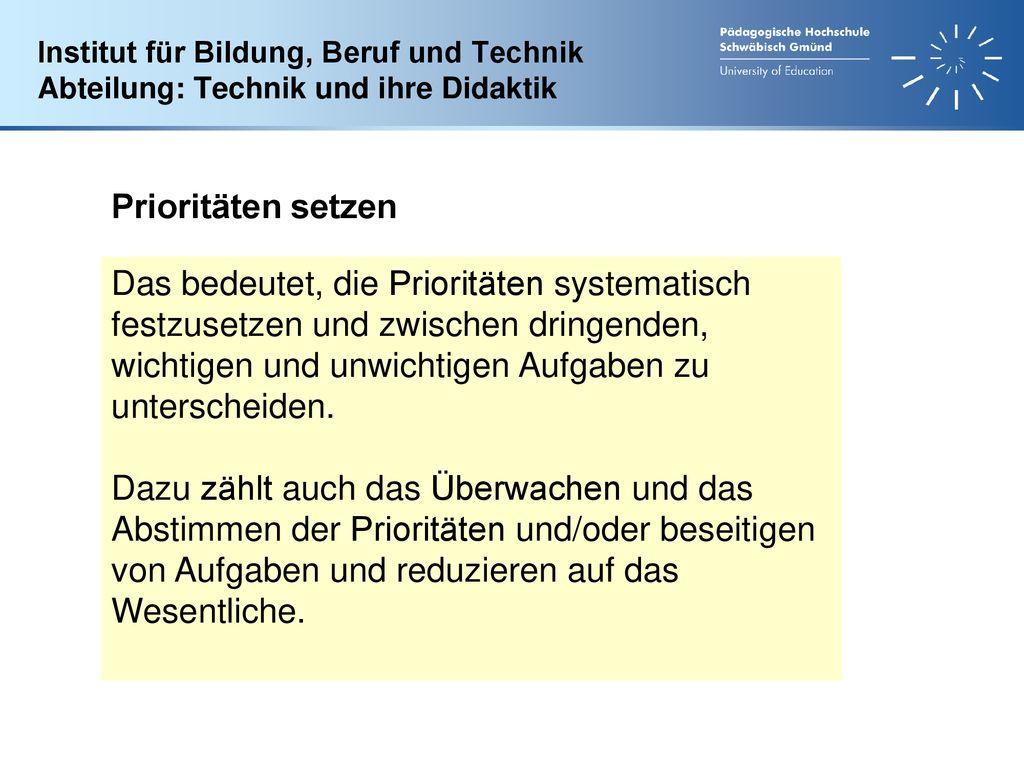 Institut für Bildung, Beruf und Technik Abteilung: Technik und ihre Didaktik