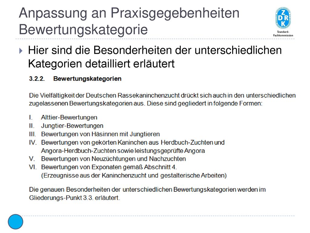 Anpassung an Praxisgegebenheiten Bewertungskategorie
