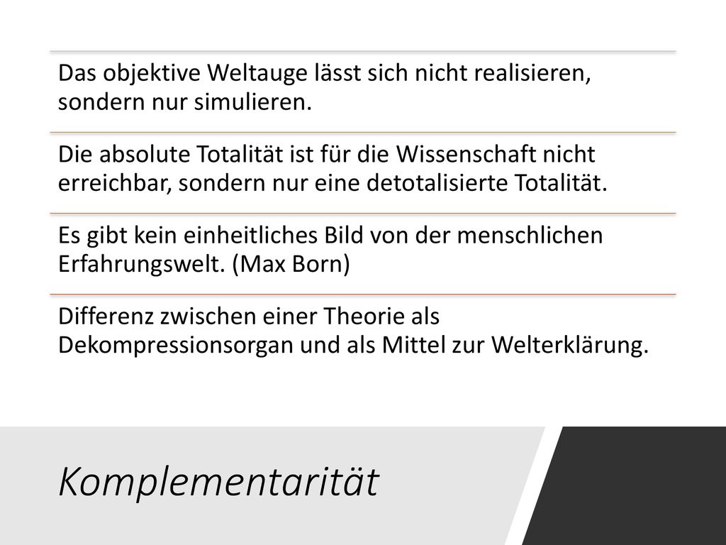 Das objektive Weltauge lässt sich nicht realisieren, sondern nur simulieren.