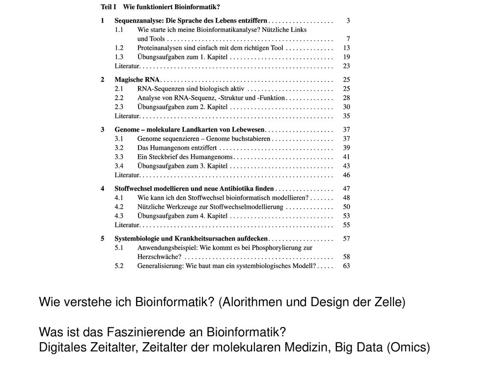Wie verstehe ich Bioinformatik (Alorithmen und Design der Zelle)