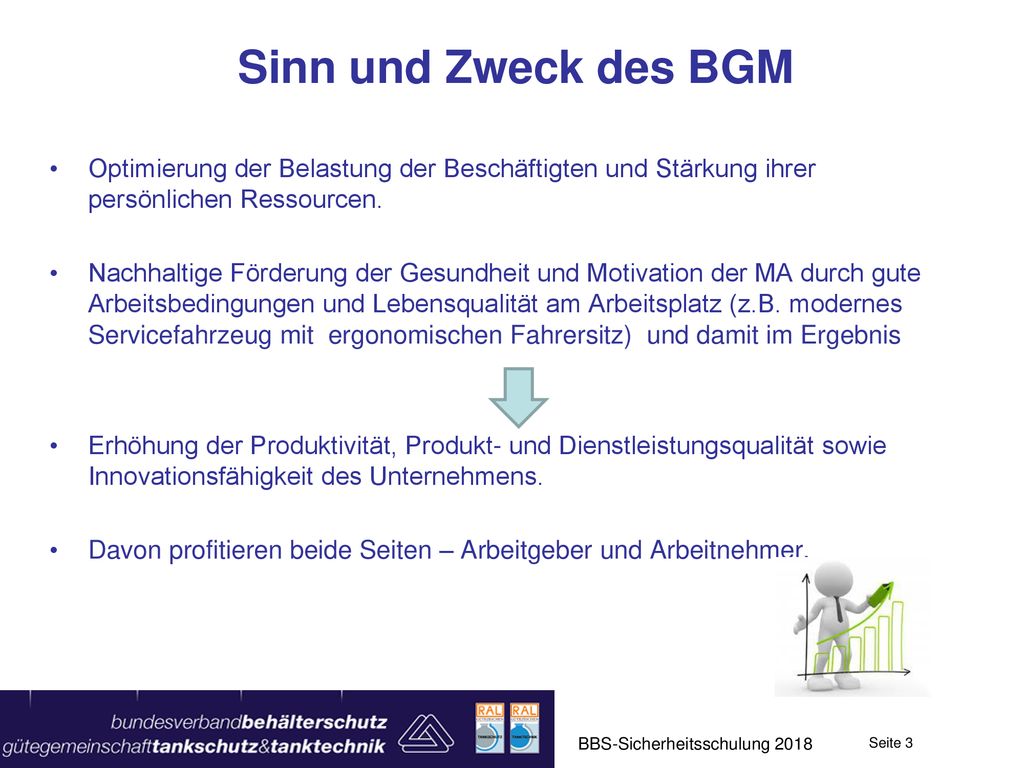 Sinn und Zweck des BGM Optimierung der Belastung der Beschäftigten und Stärkung ihrer persönlichen Ressourcen.