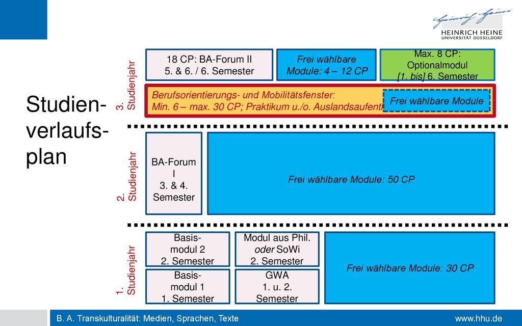 Studien- verlaufs- plan Max. 8 CP: Optionalmodul [1. bis] 6. Semester