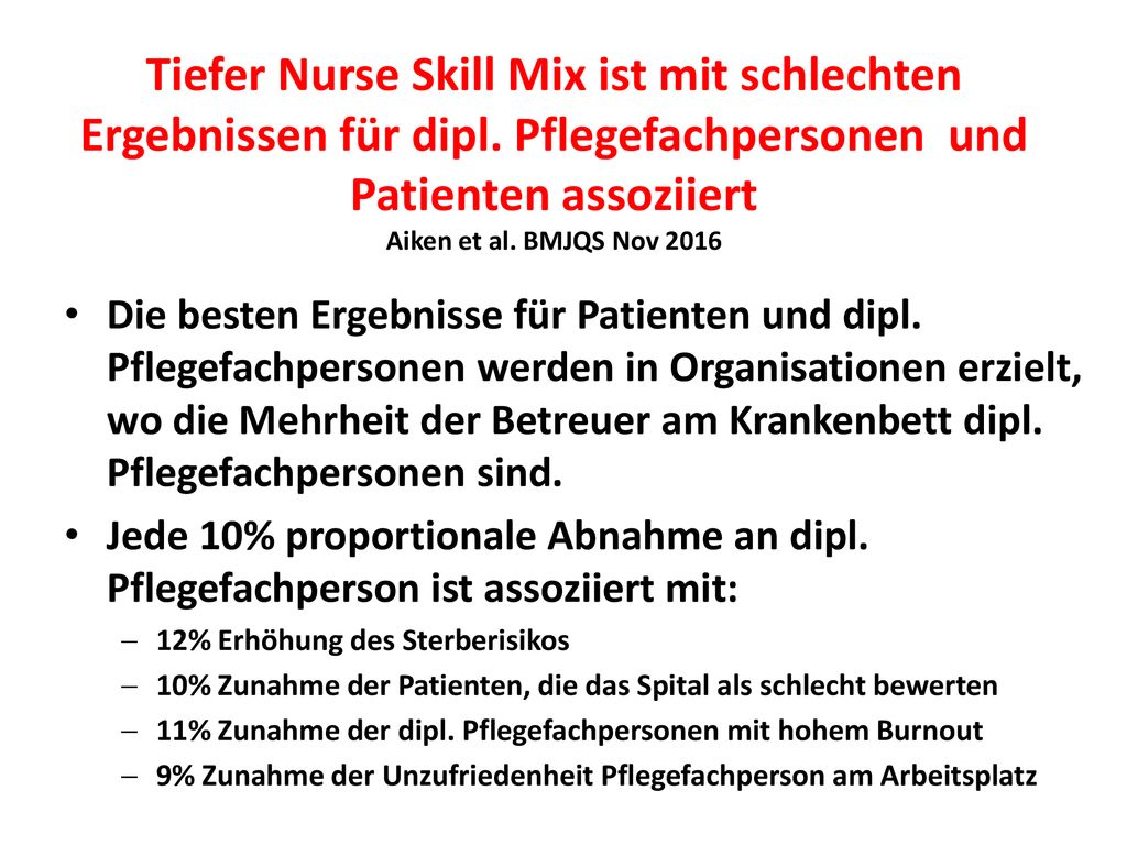 Tiefer Nurse Skill Mix ist mit schlechten Ergebnissen für dipl