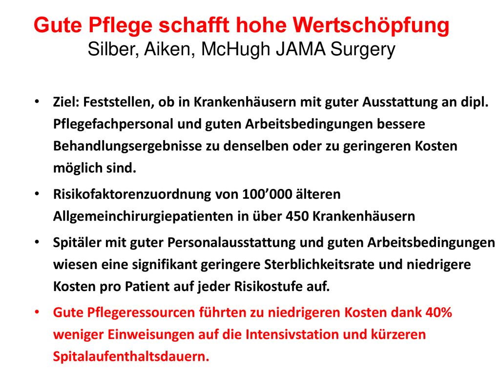 Gute Pflege schafft hohe Wertschöpfung Silber, Aiken, McHugh JAMA Surgery