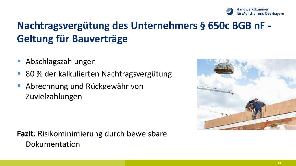 Nachtragsvergütung des Unternehmers § 650c BGB nF - Geltung für Bauverträge