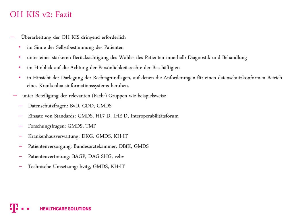 OH KIS v2: Fazit Überarbeitung der OH KIS dringend erforderlich