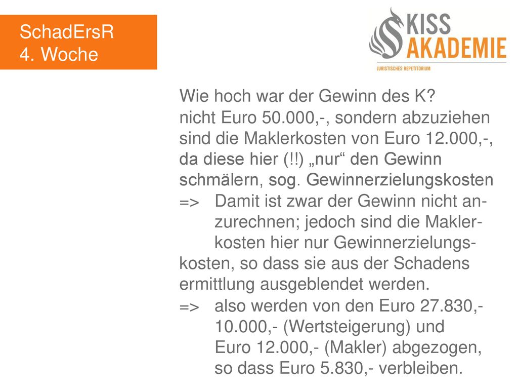 SchadErsR 4. Woche Wie hoch war der Gewinn des K