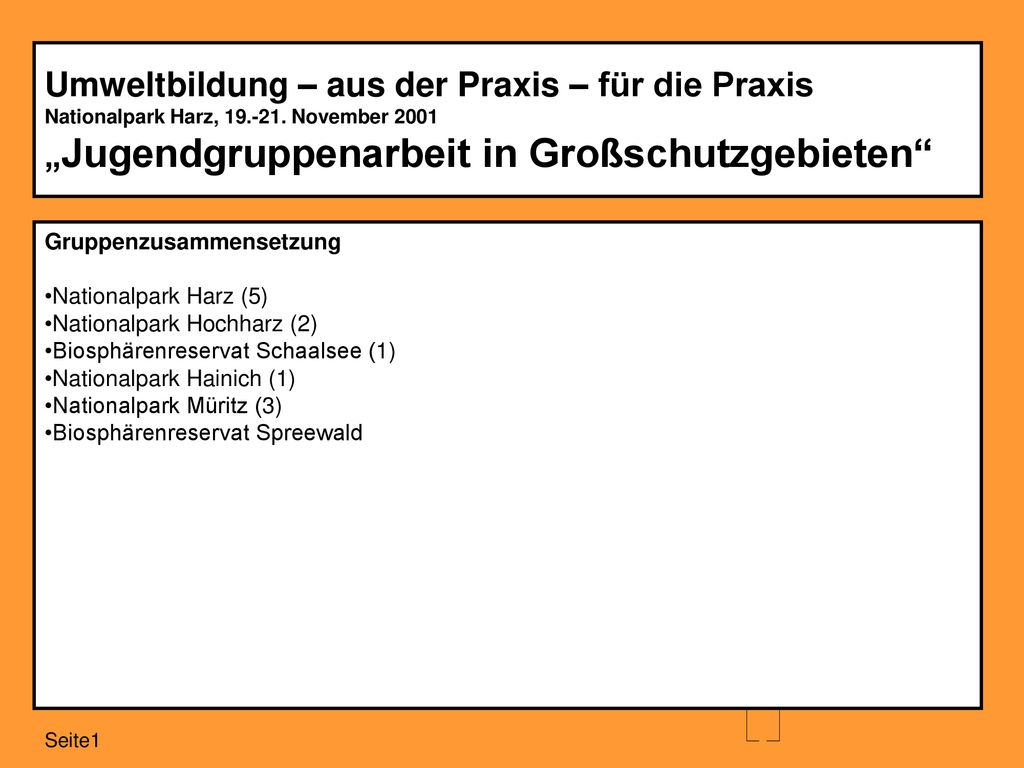 Umweltbildung – aus der Praxis – für die Praxis Nationalpark Harz, 19