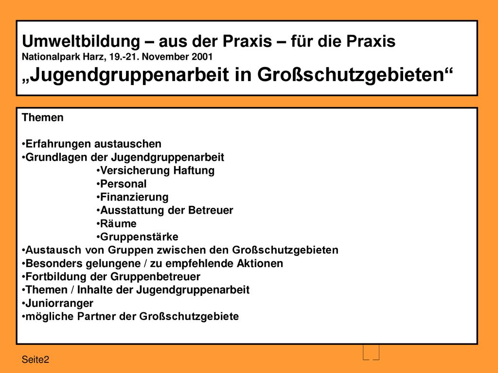 Umweltbildung – aus der Praxis – für die Praxis Nationalpark Harz, 19