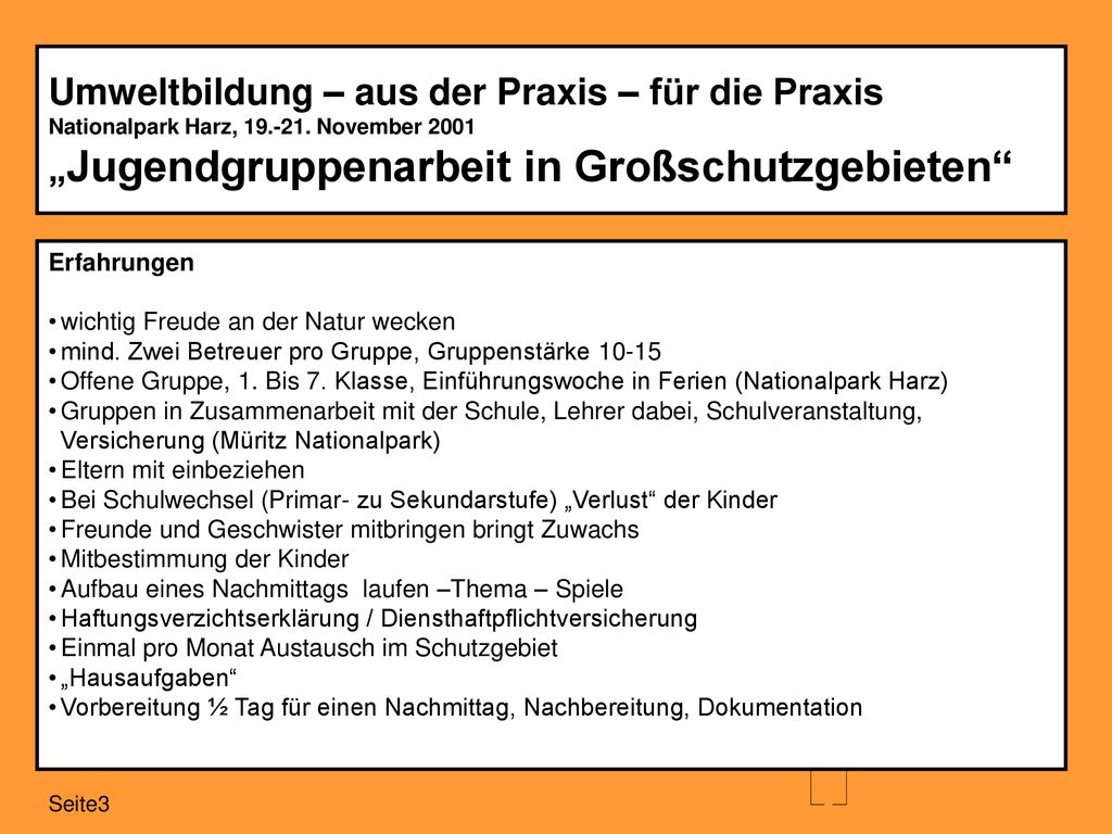 Umweltbildung – aus der Praxis – für die Praxis Nationalpark Harz, 19