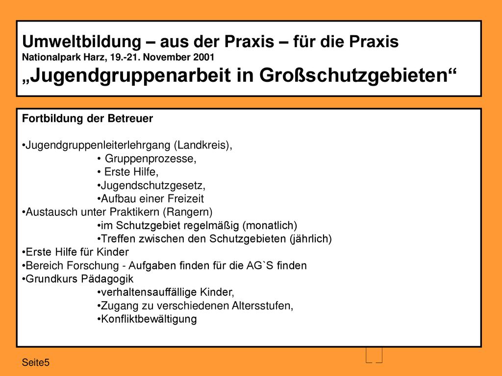 Umweltbildung – aus der Praxis – für die Praxis Nationalpark Harz, 19