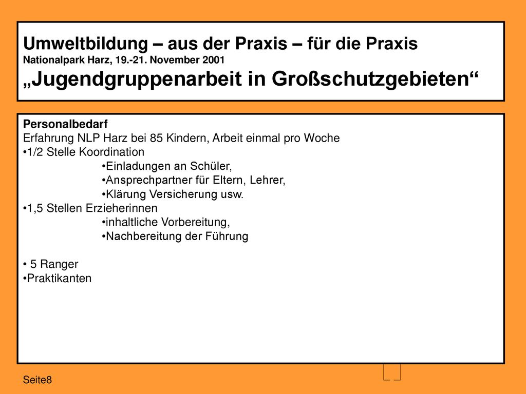 Umweltbildung – aus der Praxis – für die Praxis Nationalpark Harz, 19