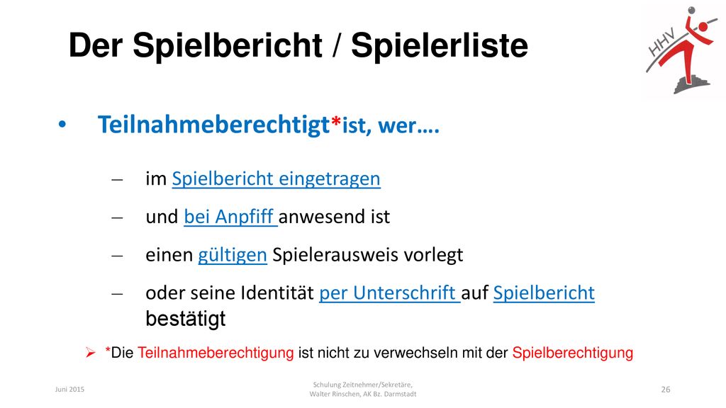 Der Spielbericht / Spielerliste