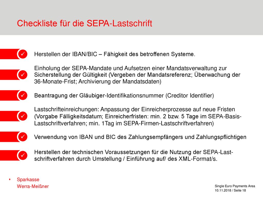 Checkliste für die SEPA-Lastschrift