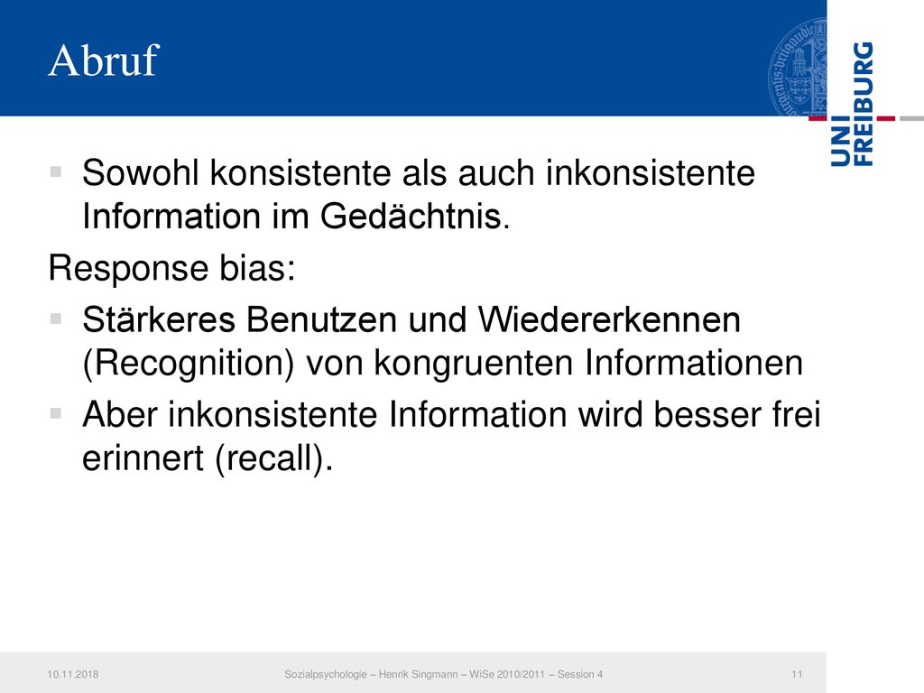 Sozialpsychologie – Henrik Singmann – WiSe 2010/2011 – Session 4