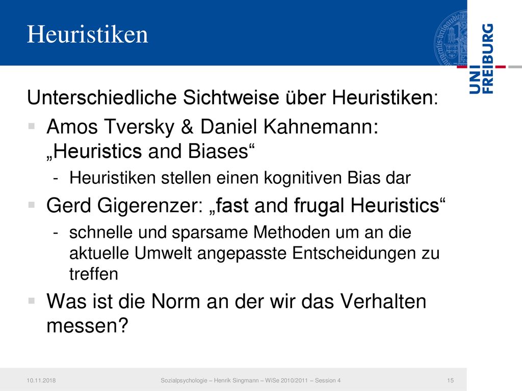Sozialpsychologie – Henrik Singmann – WiSe 2010/2011 – Session 4